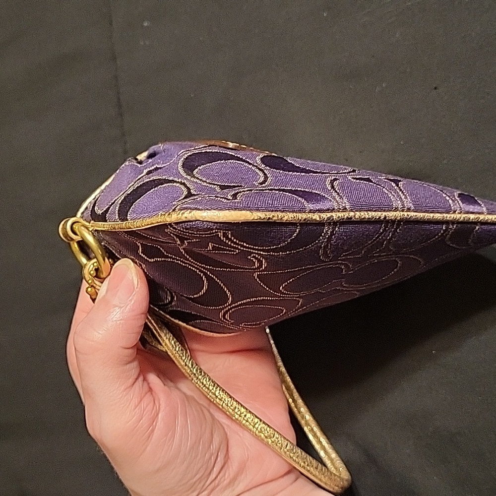 Coach Poppy Purple and Gold Signature Wristlet - Picture 10 of 13